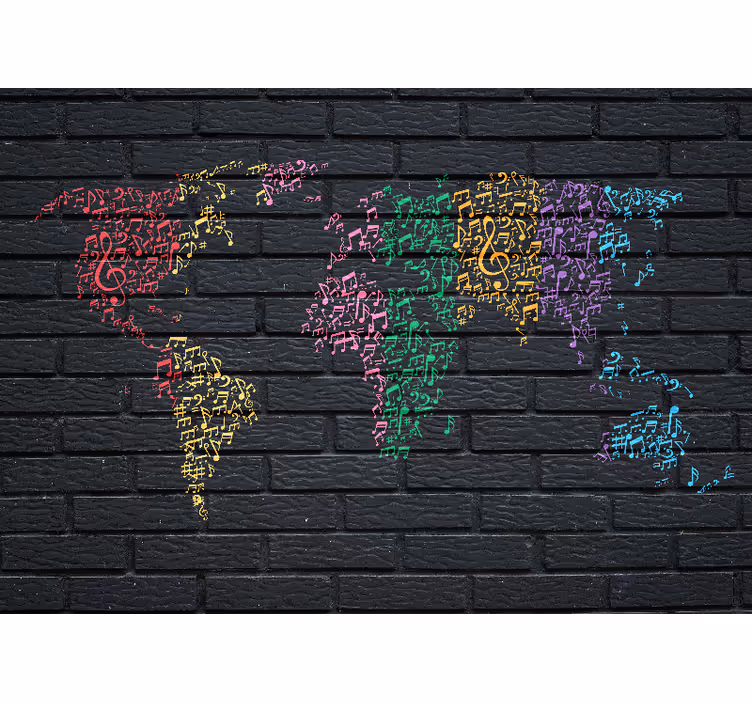 Rainbow music world map music notes wall mural - TenStickers