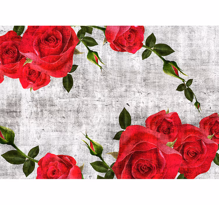 Red roses stone effect wall brick wall mural - TenStickers