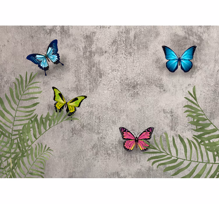 Concrete butterflies and plant stone wall mural - TenStickers