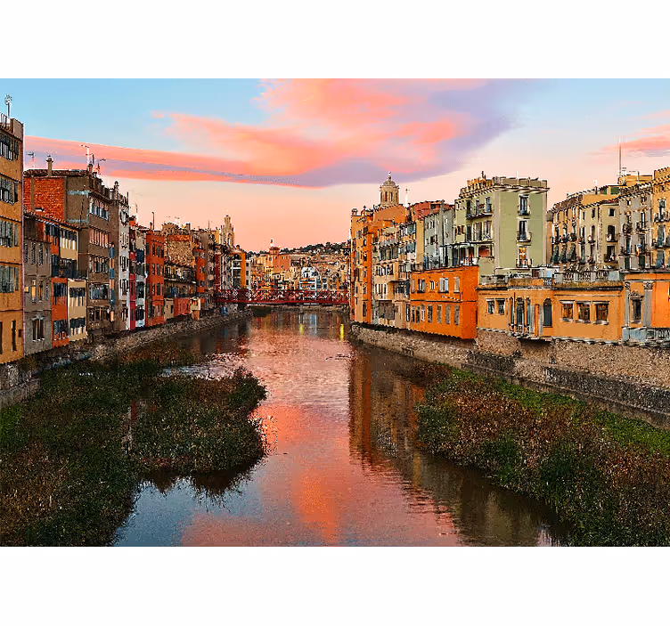 City wall mural girona river sunset - TenStickers