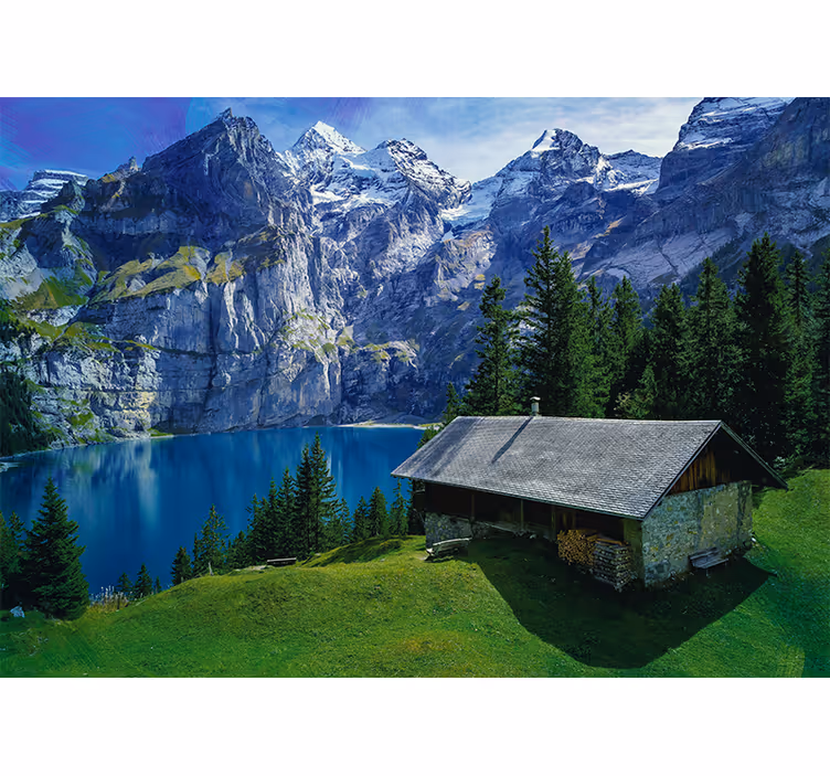 Landscape wall mural mountain lake view - TenStickers