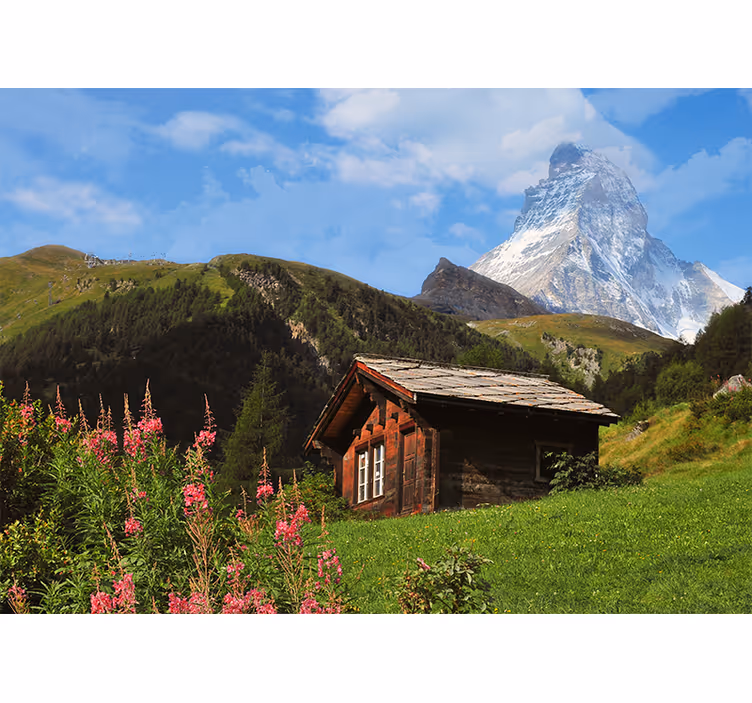 Landscape wall mural mountain lodge vista - TenStickers
