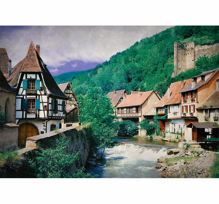 Picturesque River Village city wall mural - TenStickers