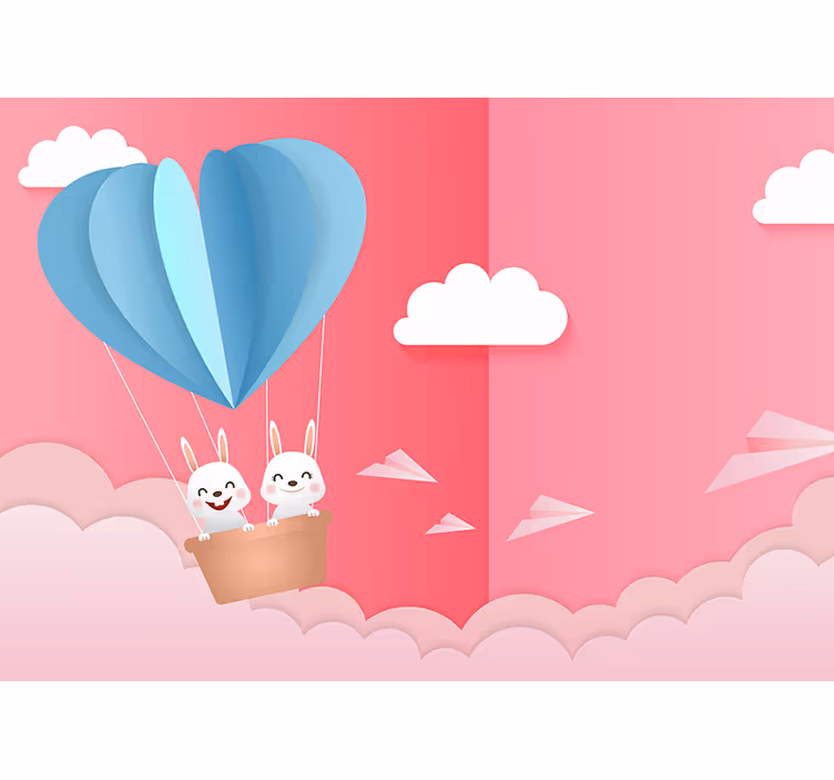 Cute bunny in hot air balloon Kids wall Murals - TenStickers