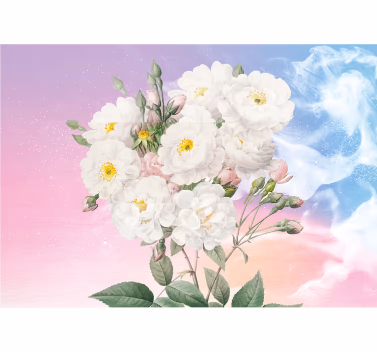 Flower wall mural white floral design - TenStickers