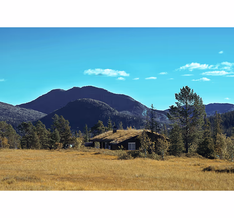 Landscape wall mural mountain cabin getaway - TenStickers