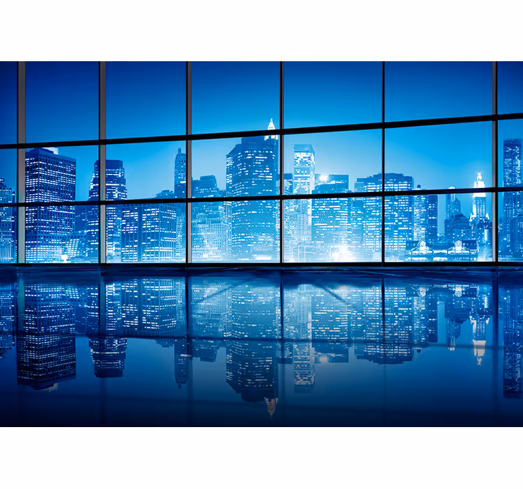 City wall mural urban nightscape reflection - TenStickers