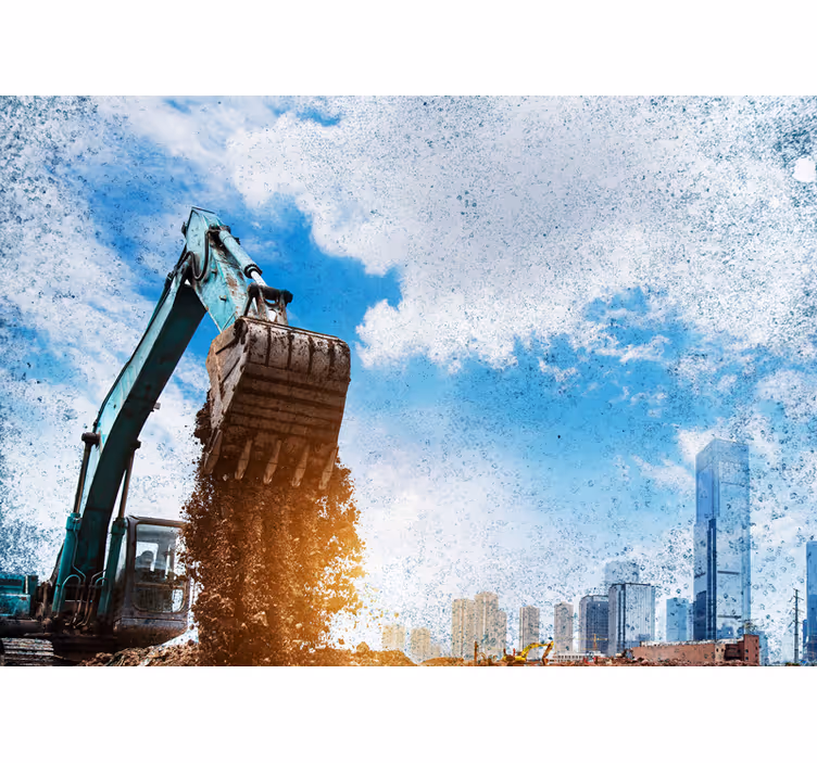 Excavator with the city behind photo wallpaper - TenStickers