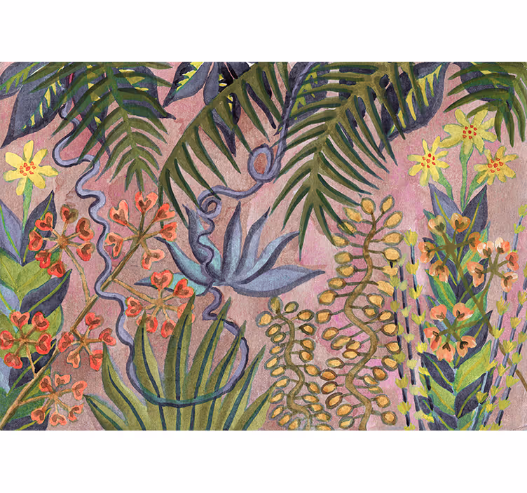 Colorful design with exotic plants Wall Mural - TenStickers