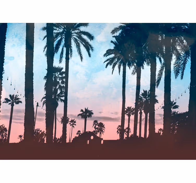 Houses beside palms tree mural - TenStickers