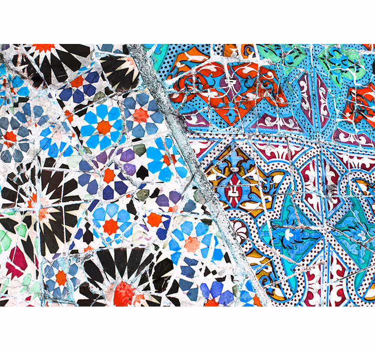 Ornamental flower mosaic living room wall mural - TenStickers