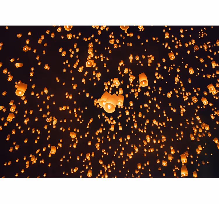 Floating lanterns festival wall mural entrance - TenStickers