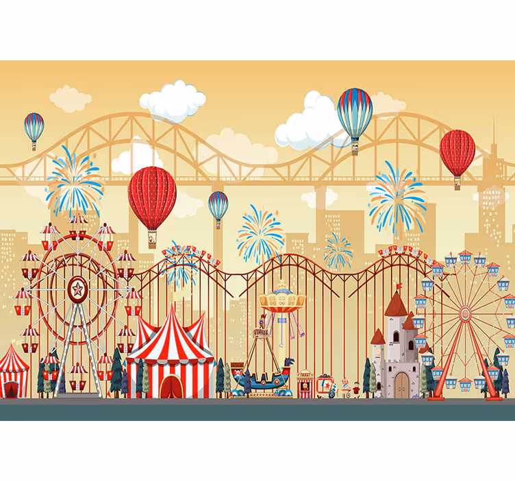 City wall mural carnival city scene - TenStickers