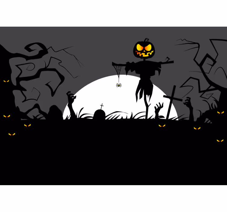Dark graveyard with scary faces wall mural - TenStickers