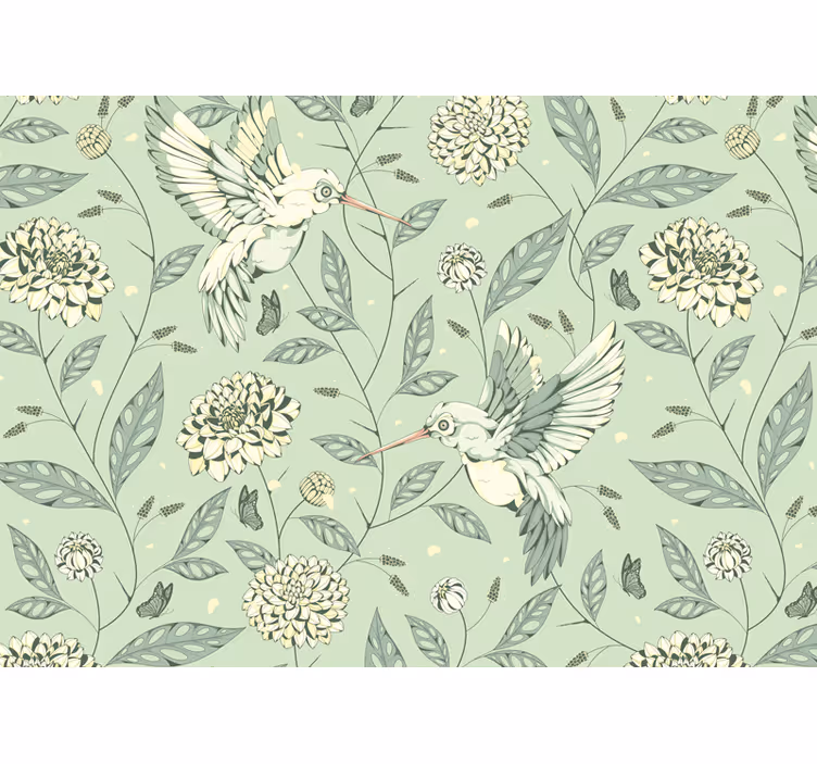 Hummingbirds amidst blooms flower wall mural - TenStickers