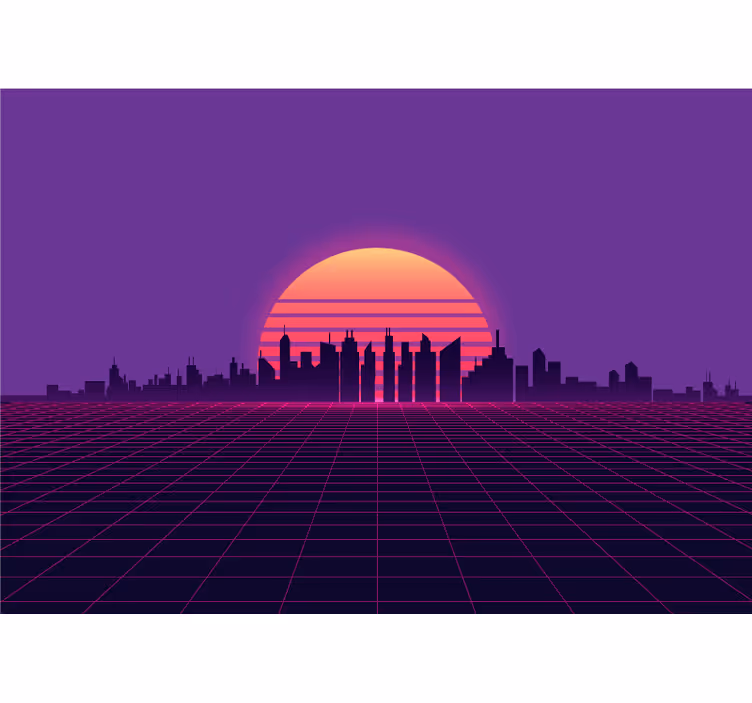 City wall mural sunset cityscape silhouette - TenStickers
