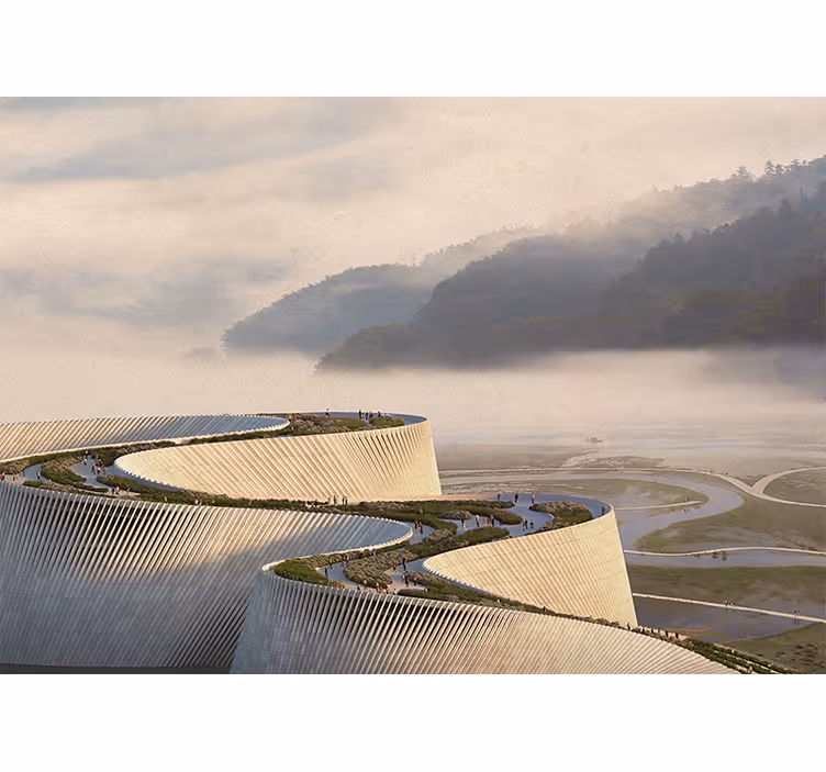 Landscape wall mural with curved architectural design - TenStickers