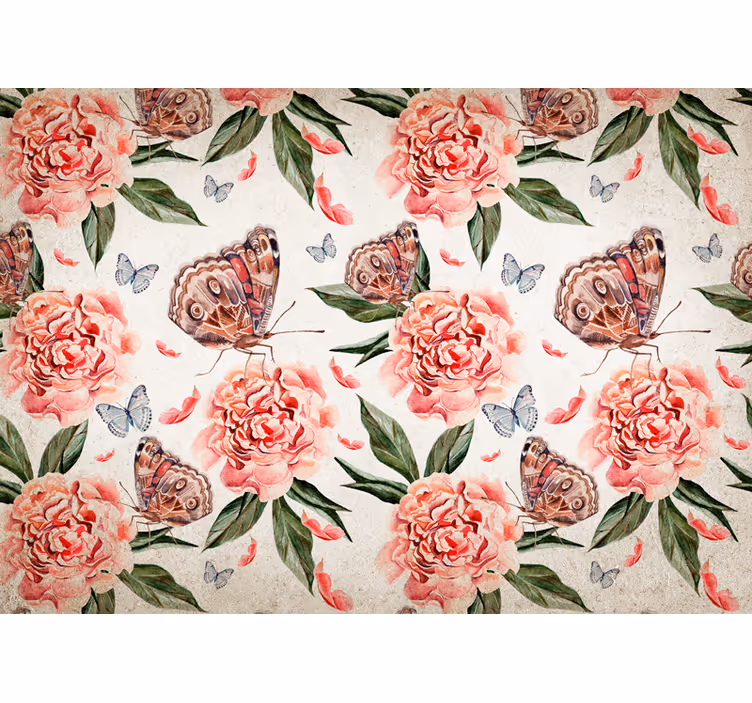 Flower wall mural butterflies and peonies - TenStickers