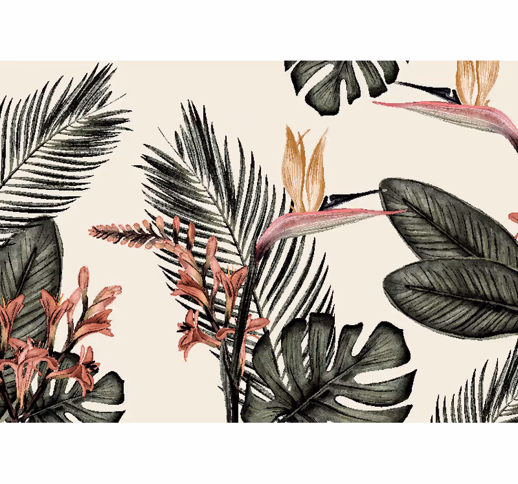 Tropical Charcoal living room wall mural - TenStickers