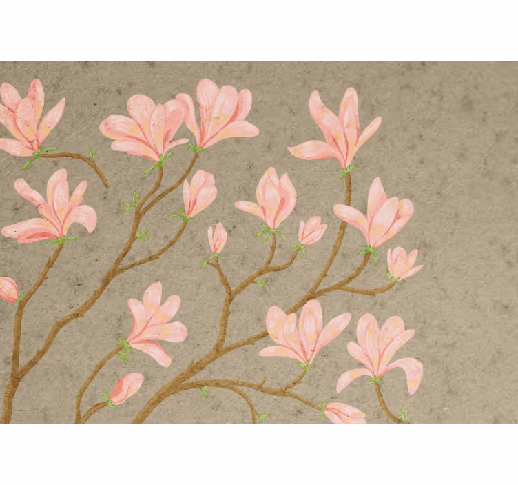 Flower wall mural pink magnolia blooms - TenStickers
