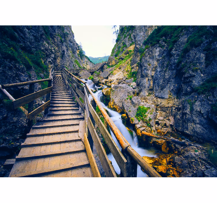 Wooden bridge in 3d effect 3D Wall Mural - TenStickers