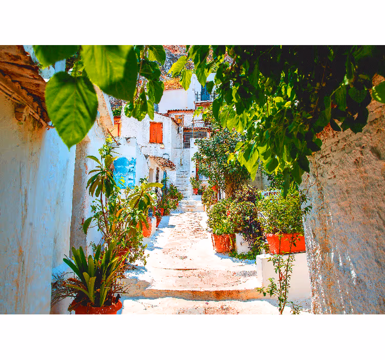 City wall mural charming mediterranean alley - TenStickers