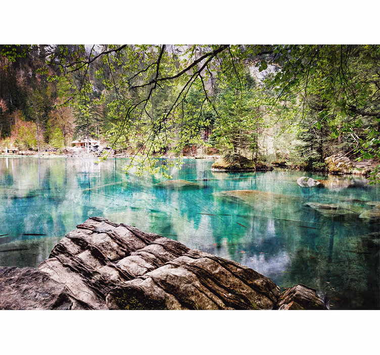 Tranquil lake scene landscape wall mural - TenStickers