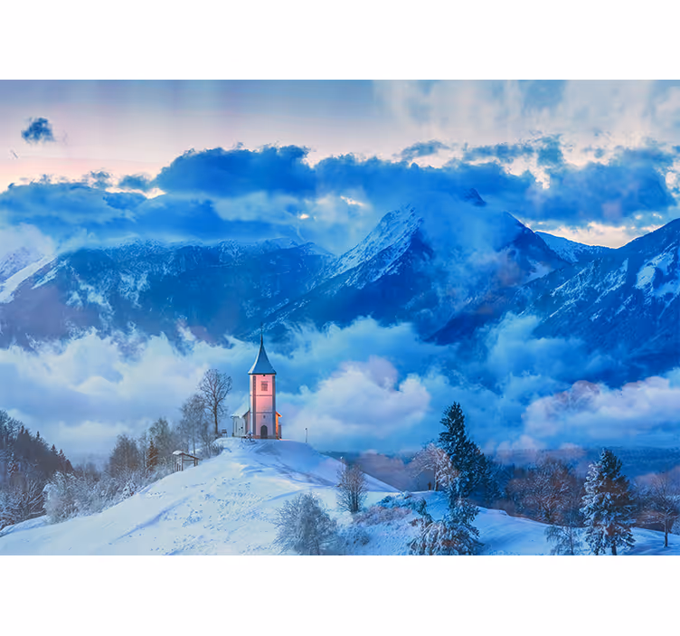 Snow mountain and fog Mountain wall mural - TenStickers