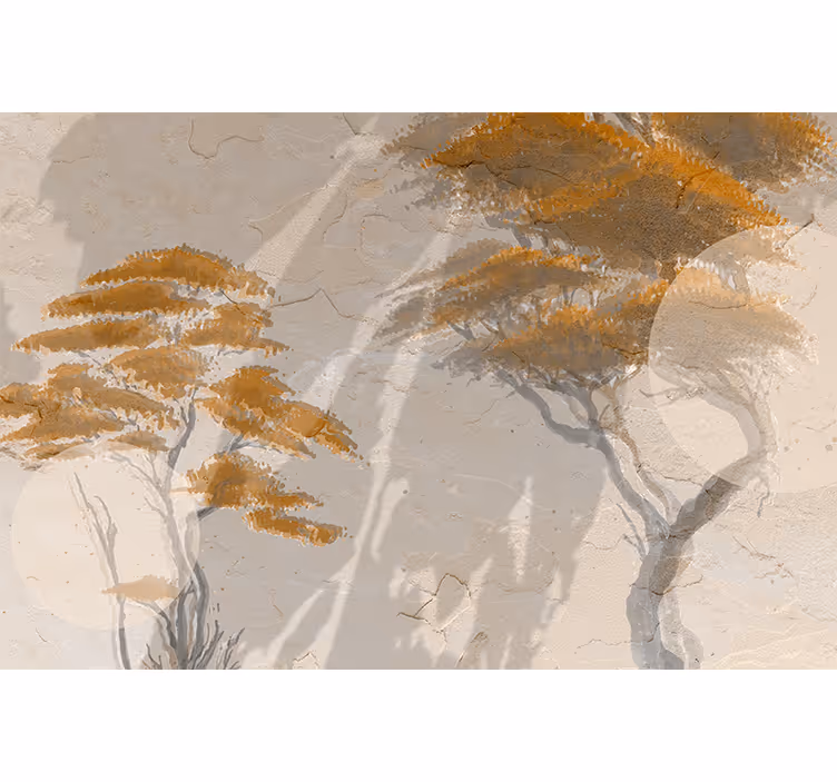 Graceful tree silhouettes living room wall mural - TenStickers