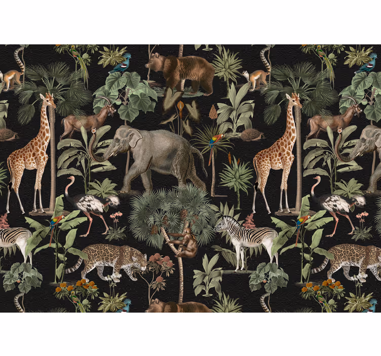 Wild animals with palms Kids wall Murals - TenStickers