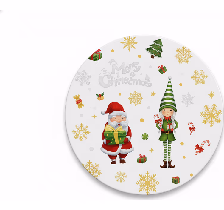 Christmas coasters featuring santa with elf - TenStickers
