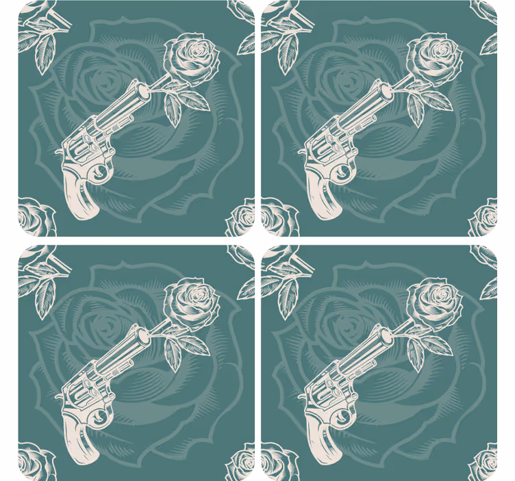 Cowboy revolver and rose drink coaster - TenStickers