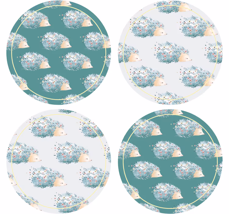 Modern coaster hedgehogs in floral settings - TenStickers