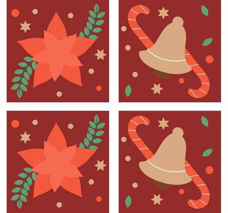 Christmas coasters poinsettia and bell design - TenStickers