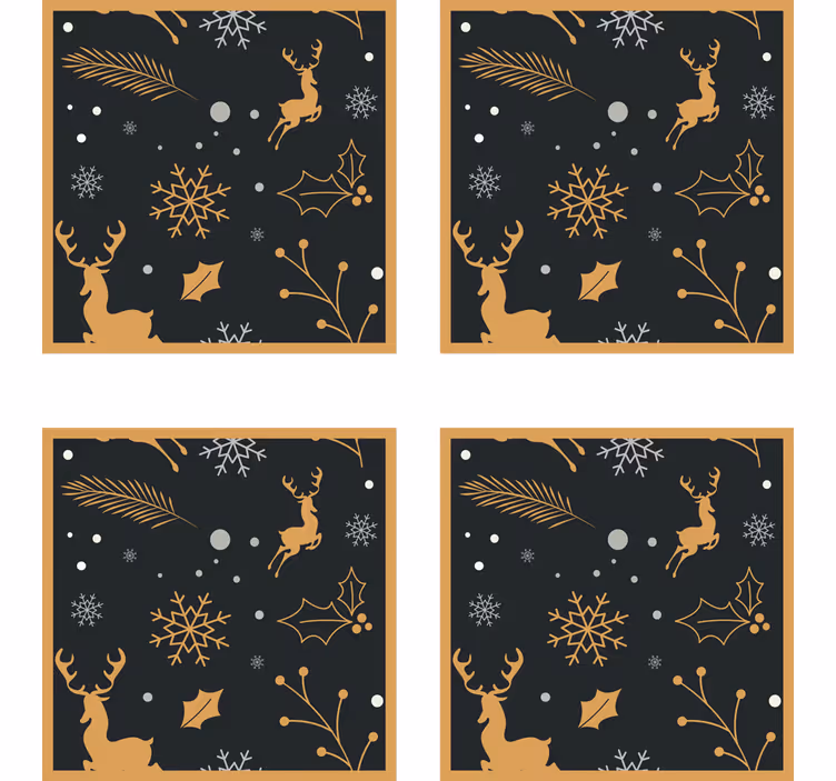 Christmas coasters featuring gold reindeer and snowflakes - TenStickers