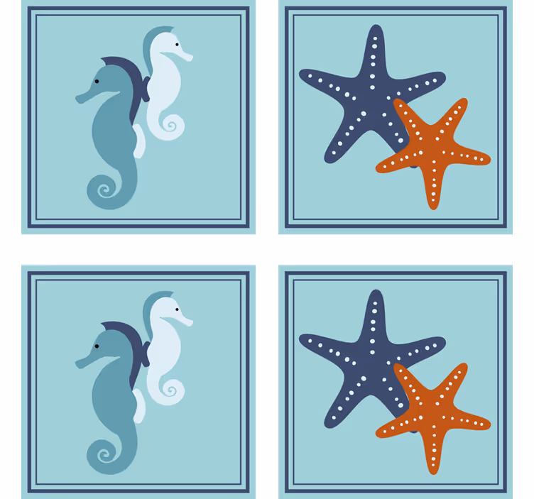 Vintage coasters with seahorse and starfish design - TenStickers