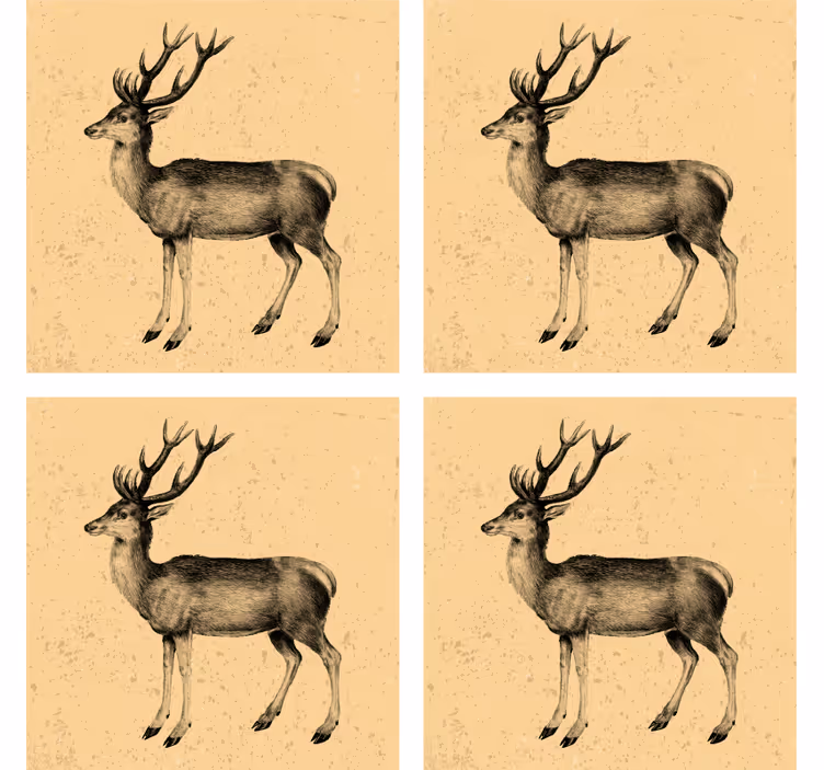 Beer mats featuring vintage deer illustration - TenStickers