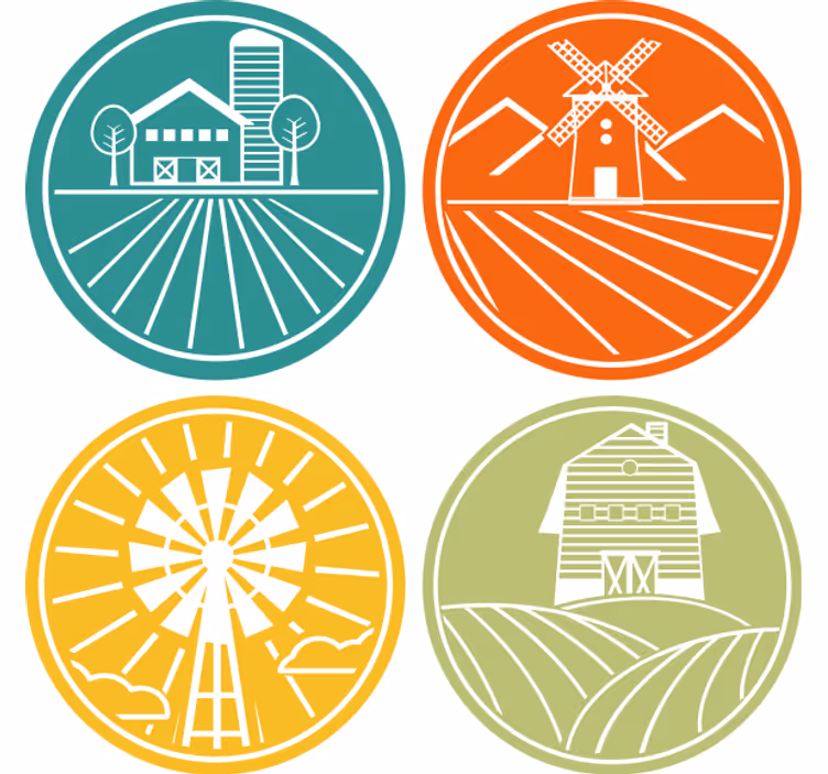 Vintage coasters with farm-themed circular designs - TenStickers