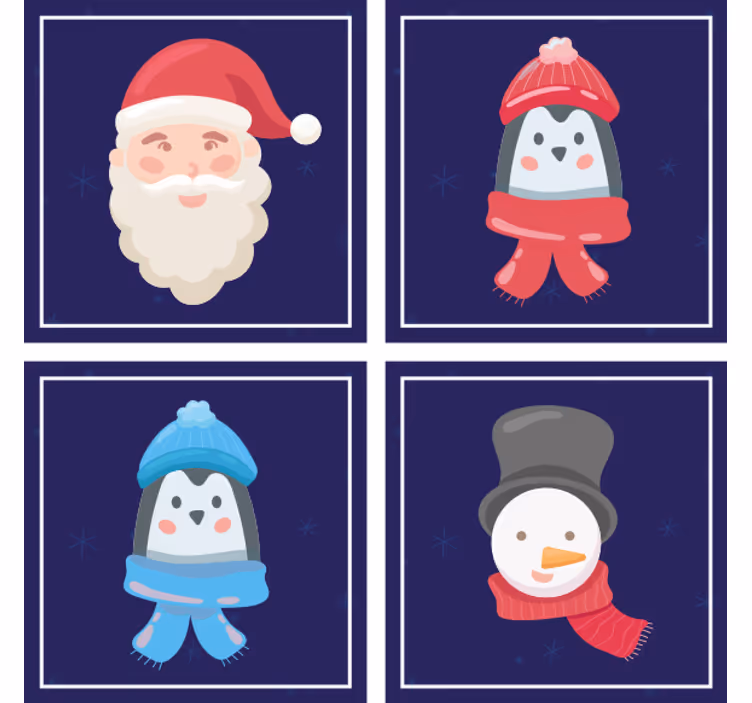 Christmas coasters featuring santa and snowmen - TenStickers