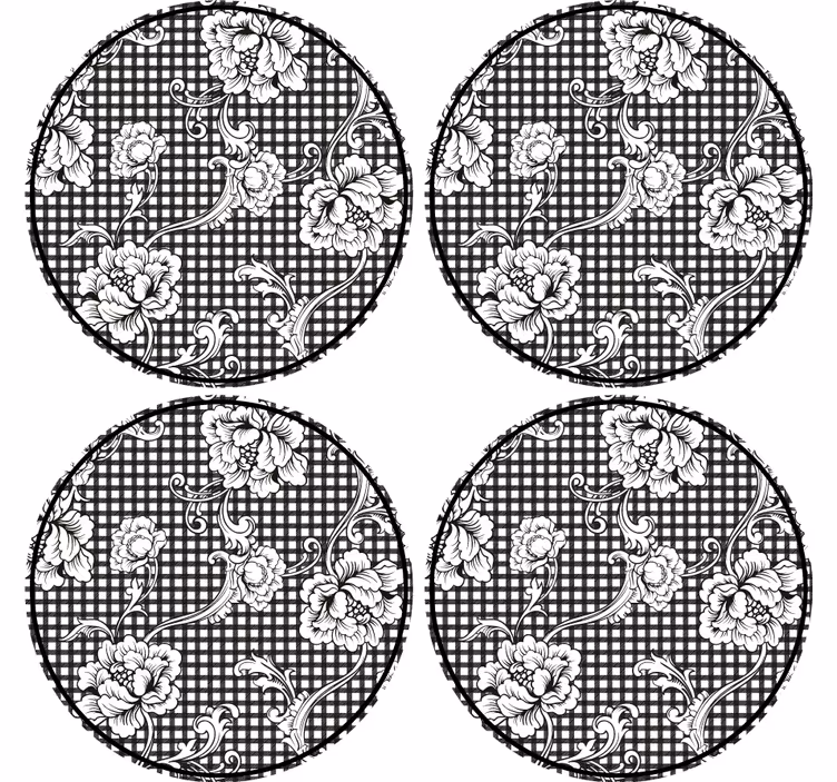 Floral gingham pattern coasters - TenStickers