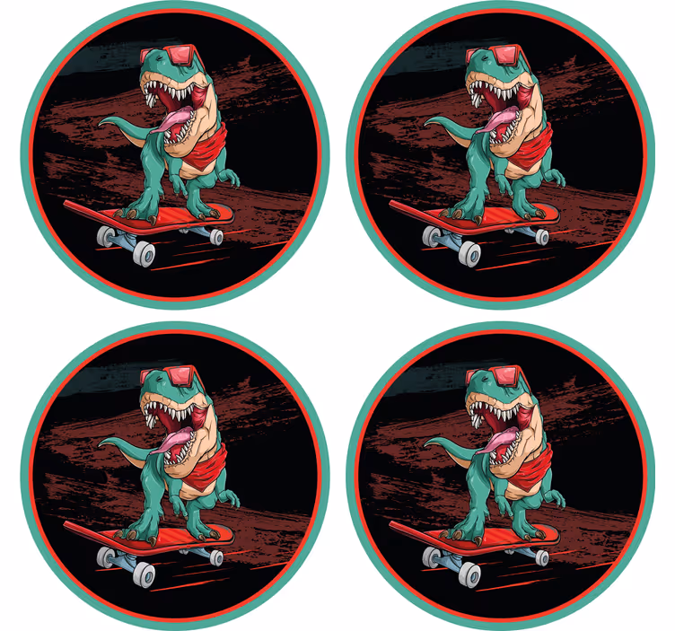 Skating green dinosaur vintage coaster - TenStickers