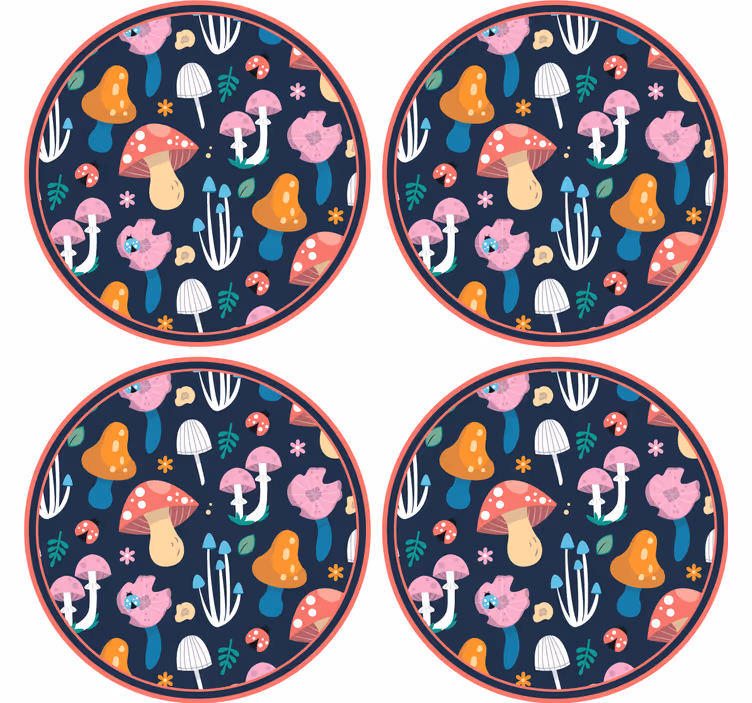 Geek coasters with lively mushroom design - TenStickers