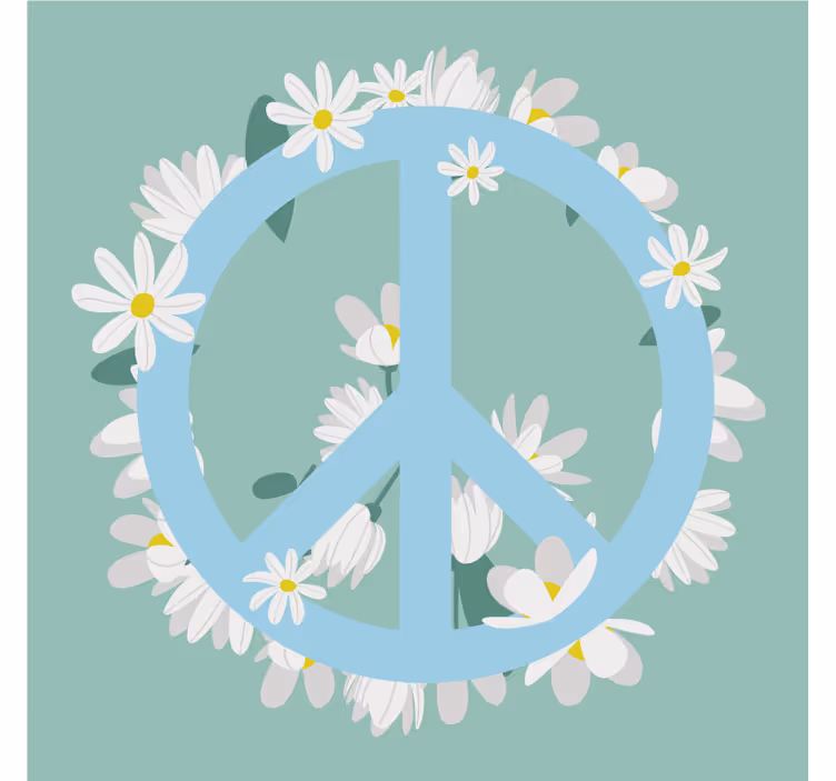 Text coasters with peace symbol and daisies - TenStickers