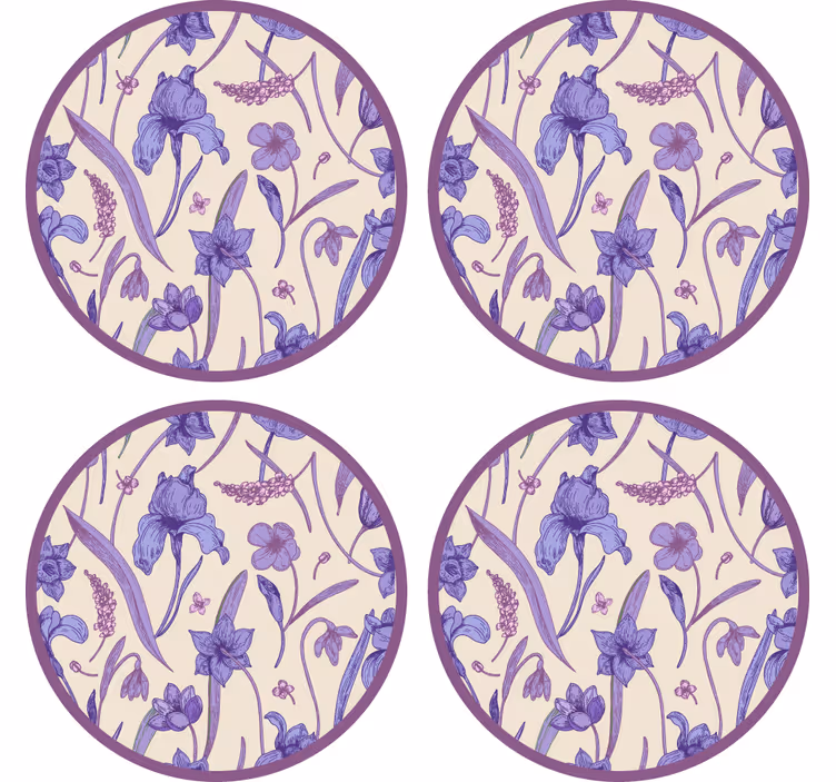 Floral purple pattern coasters - TenStickers