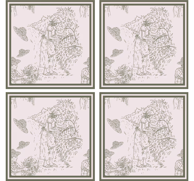 French toile de Jouy vintage coasters - TenStickers