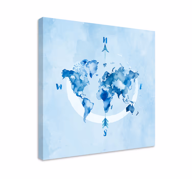 Blue canvas print watercolor blue map - TenStickers