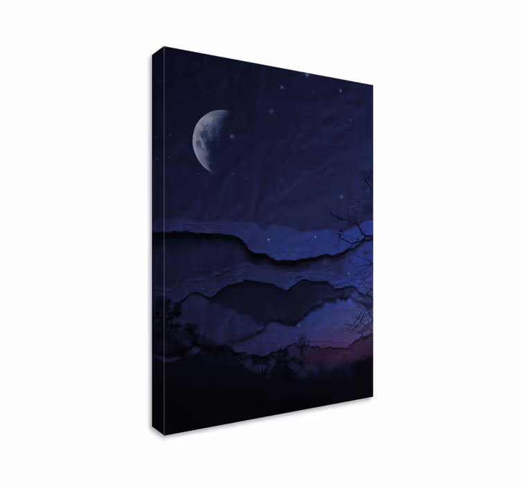Blue canvas print night original landscape with moon - TenStickers