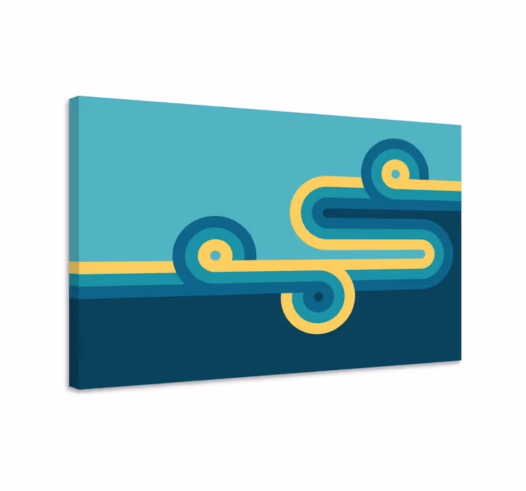 Blue canvas print of irregular blue shape with yellow - TenStickers