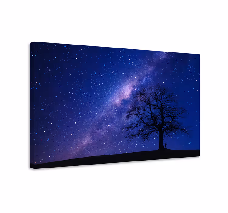 Blue canvas print 3d tree at night art - TenStickers