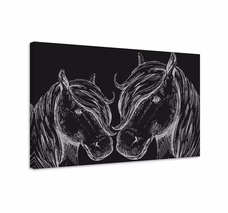 Horse wall art two white horses black and white - TenStickers